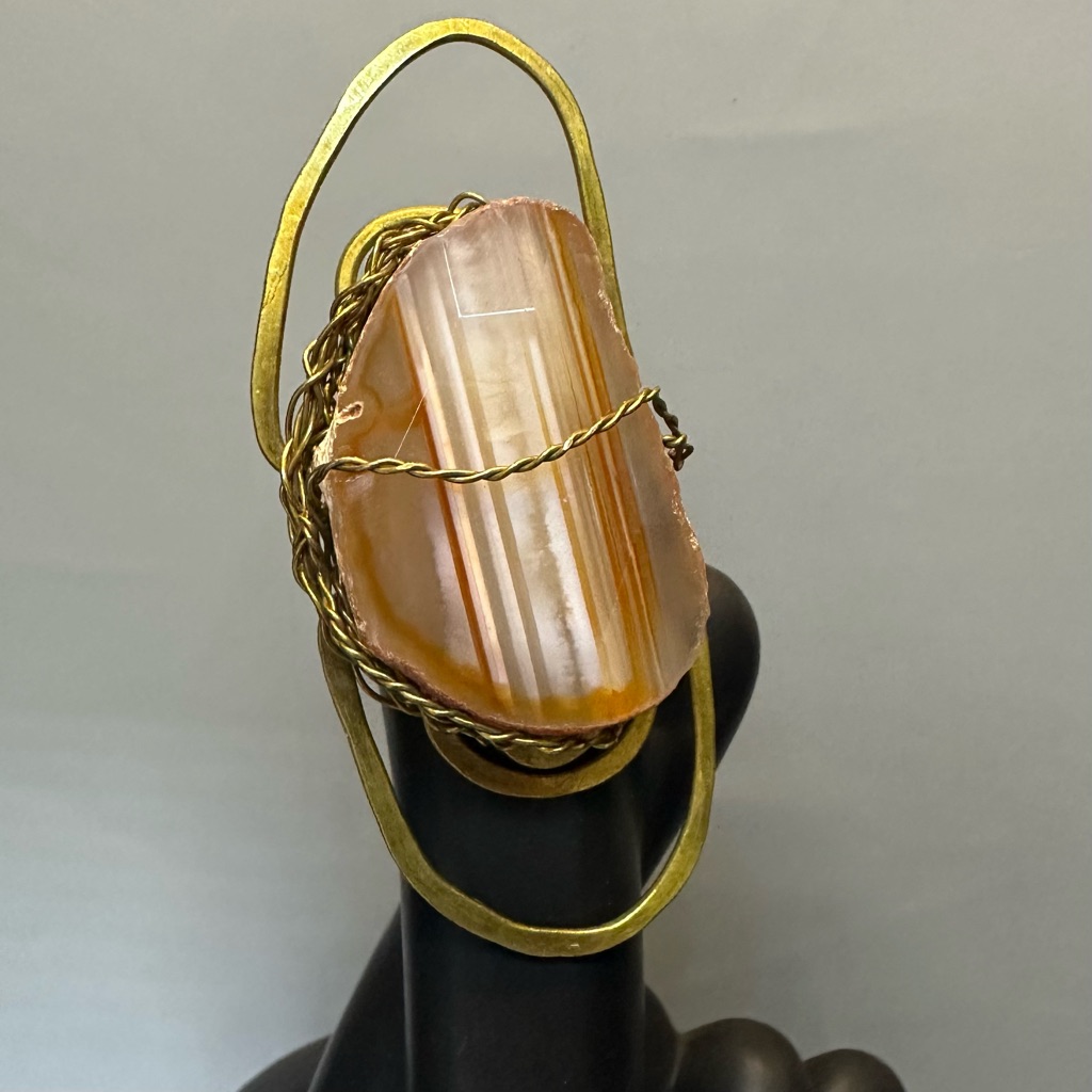 Unique Banded Agate Stone 10k Statement Ring